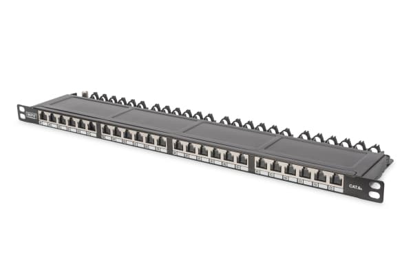 DIGITUS DN-91624S-SL-EA - Koblingspanel - CAT 6a - STP - RJ-45 X 24 - svart, RAL 9005 - 0.5U - 19"