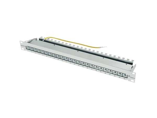 Telegärtner MPP24-HS K - Koblingspanel - CAT 6a - STP - RJ-45 X 24 - lysegrå, RAL 7035 - 1U - 19"