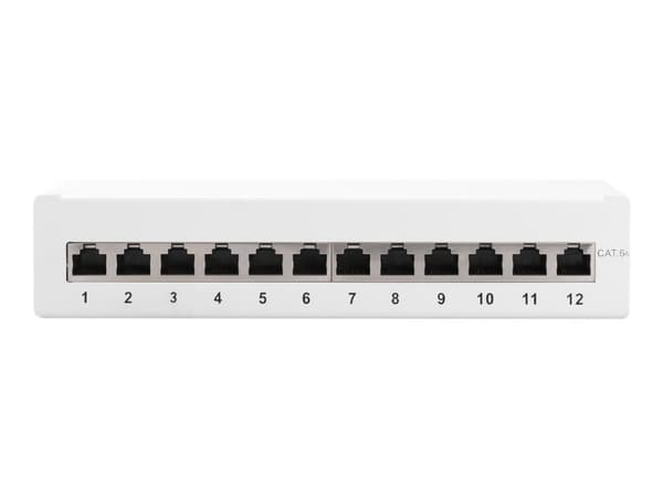 DIGITUS Professional DN-91612SD-EA-G - Koblingspanel - skrivebord - CAT 6a - STP - RJ-45 X 12 - grå, RAL 7035