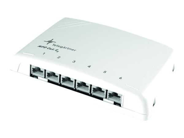 Telegärtner Mini Distributor MPD6-HS K - Kabelfordelingsboks - veggmonterbar, kanalmonterbar, DIN-skinnemonterbar - CAT 6a - STP - RJ-45/RJ-11/RJ-12 Hvit