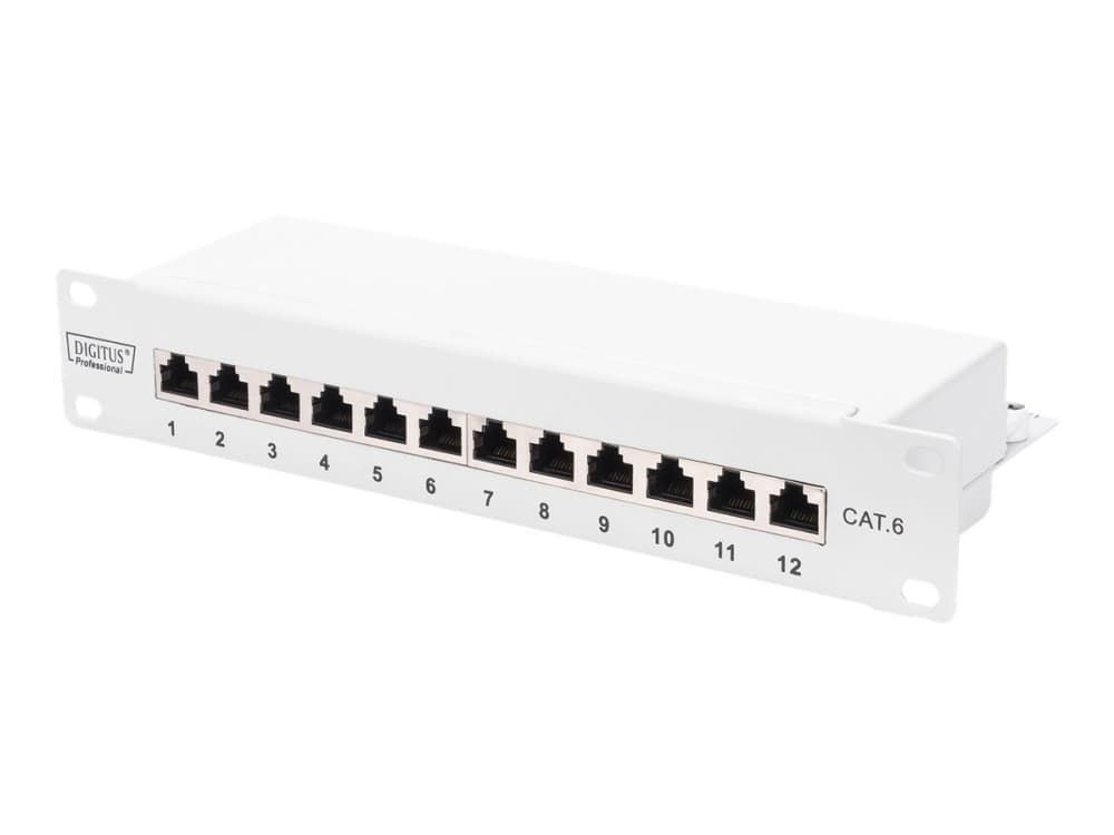 DIGITUS Professional DN-91612S-G - Patch-panel - rackmontering - CAT 6 - STP - RJ-45 X 12 - grå, RAL 7035 - 1U - 10"