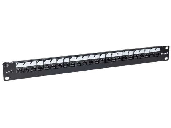 Intellinet 720564, IEEE 802.3, IEEE 802.3ab, IEEE 802.3an, IEEE 802.3u, RJ-45, Gull, U/UTP (UTP), Sort, Rackmontering