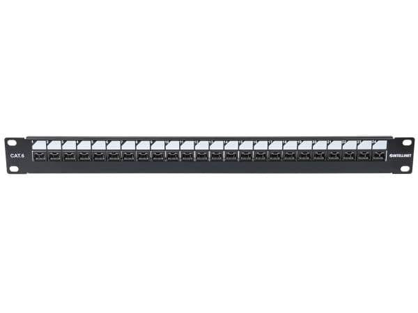 Intellinet 720564, IEEE 802.3, IEEE 802.3ab, IEEE 802.3an, IEEE 802.3u, RJ-45, Gull, U/UTP (UTP), Sort, Rackmontering