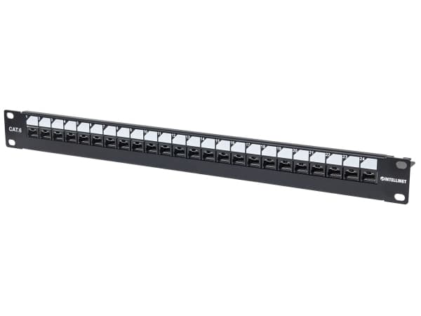 Intellinet 720564, IEEE 802.3, IEEE 802.3ab, IEEE 802.3an, IEEE 802.3u, RJ-45, Gull, U/UTP (UTP), Sort, Rackmontering