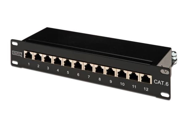DIGITUS DN-91612S - Patch-panel - CAT 6 - RJ-45 X 12 - svart, RAL 9005 - 1U