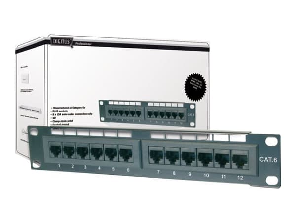DIGITUS DN-91512S - Koblingspanel - CAT 5e - RJ-45 X 12 - 1U - 10" Sort