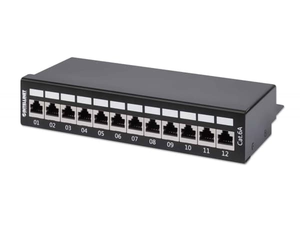 Intellinet 720915, IEEE 802.3, IEEE 802.3ab, IEEE 802.3u, 10/100/1000Base-T(X), 1000 Mbps, Gold, Cat6a, 23/24/25/26 musta, Harmaa
