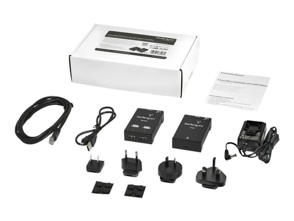 StarTech.com 4-Port USB 2.0 Extender - 165ft (50m) USB Over Cat5/Cat6 Extender - Compact USB 2.0 Over Ethernet Extender (USB2004EXTV) - USB-forlænger