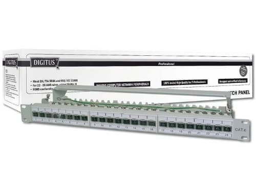 Digitus DN-91624S-EA, Gigabitti Ethernet, Cat6a, Harmaa, Telinekiinnitys, 1U, 1,5 mm