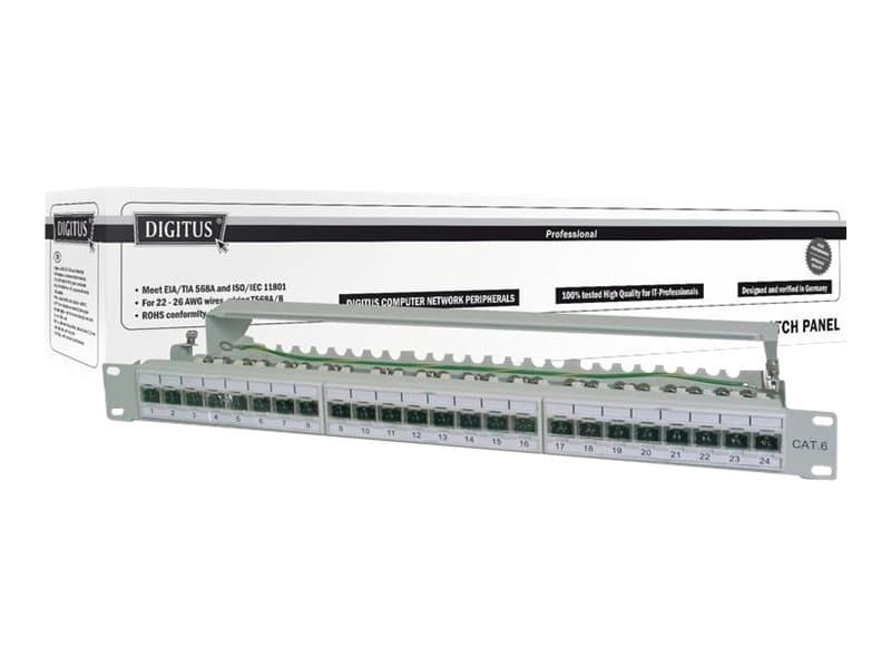 DIGITUS Professional DN-91624S-EA - Patch-panel - CAT 6a - STP - RJ-45 X 24 - ljusgrå, RAL 7035 - 1U - 19"