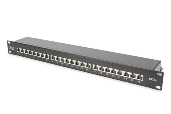Digitus DN-91624S-EA-B, RJ-45, Cat6a, Musta, Terästä, Telinekiinnitys, 1U