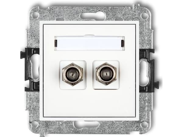 Karlik MINI Dobbel antennesokkel type F (SAT), nikkelbelagt hvit MGF-2