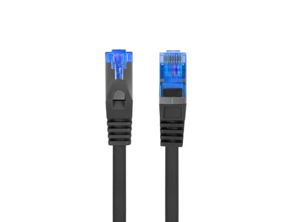 Lanberg - Liitäntäkaapeli - RJ-45 (uros) RJ-45 (uros) - 50 cm - 6 mm - S/FTP - CAT 6a - halogeeniton, muotoiltu, solmuton, säikeistetty - musta, RAL