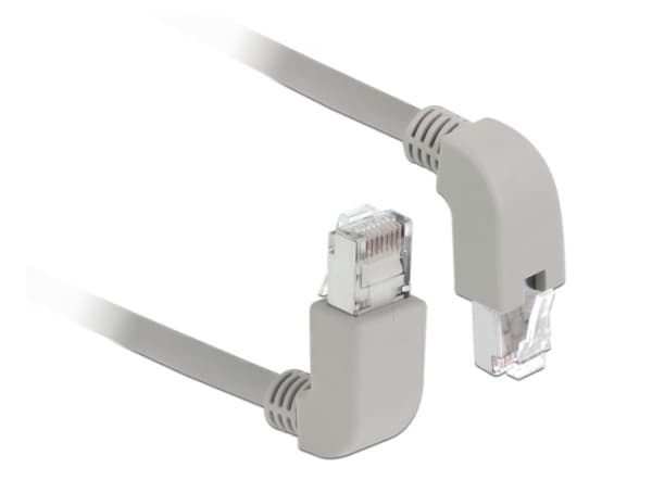 Delock - Koblingskabel - RJ-45 (hann) oppvinklet til RJ-45 (hann) vinklet nedover - 50 cm - S/FTP - CAT 6 - med støvel, halogenfri - grå