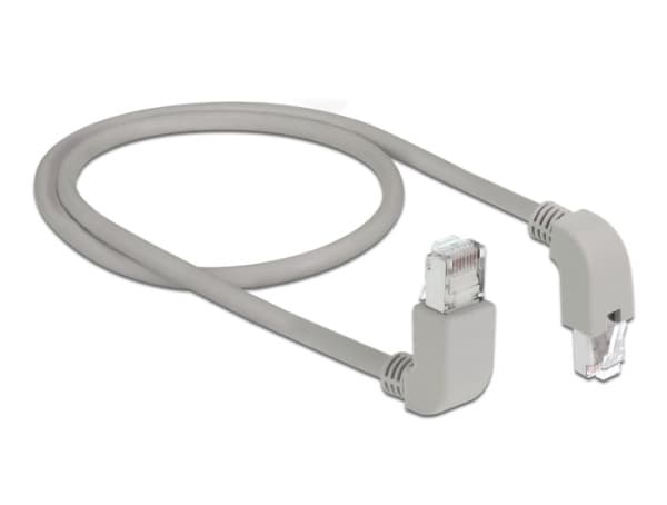 Delock - Koblingskabel - RJ-45 (hann) oppvinklet til RJ-45 (hann) vinklet nedover - 50 cm - S/FTP - CAT 6 - med støvel, halogenfri - grå