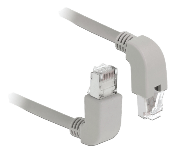 Delock - Koblingskabel - RJ-45 (hann) oppvinklet til RJ-45 (hann) vinklet nedover - 50 cm - S/FTP - CAT 6 - med støvel, halogenfri - grå