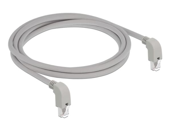 Delock - Patch-kabel - RJ-45 (hane) vinklad nedåt till RJ-45 (hane) vinklad nedåt - 2 m - S/FTP - CAT 6 - startad, halogenfri - grå