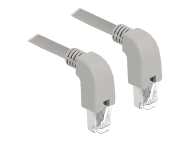 Delock - Patch-kabel - RJ-45 (hane) vinklad nedåt till RJ-45 (hane) vinklad nedåt - 2 m - S/FTP - CAT 6 - startad, halogenfri - grå