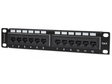 Intellinet 720748, RJ-45, U/UTP (UTP), Svart, Stativmontering, 1U, 254 mm Svart