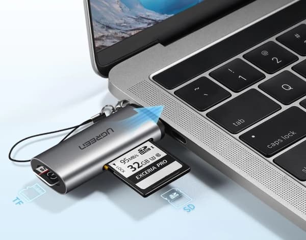 Ugreen 50704, MicroSD (TransFlash), MicroSDHC, MicroSDXC, MiniMMC, RS-MMC, SD, SDHC, SDXC, Grå, USB 3.2 Gen 1 (3.1 Gen 1) Type-C