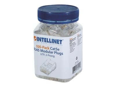 Intellinet RJ45 Modular Plugs, Cat5e, UTP, 2-prong, for stranded wire, 15 µ gold plated contacts, 100 pack - Nätverkskontakt - RJ-45 (hane) - UTP - C