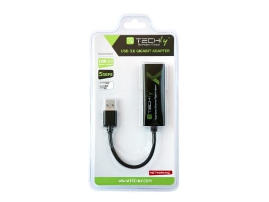 Techly IDATA USB-ETGIGA3T2, RJ-45, USB 2.0 Typ-A, 0,1 m, Sort