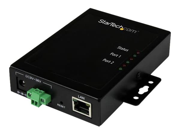 StarTech.com 2-ports seriell-til-IP Ethernet-enhetsserver - RS232 - Enhetsserver - 2 porter - 10 Mb LAN, 100 Mb LAN, RS-232 - AC 120/230 V / DC 9 inn