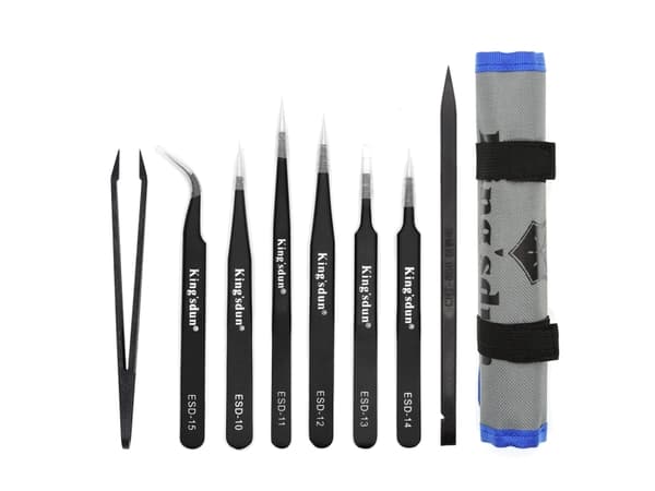 Kingsdun tip set, 8 parts, ESD, tweezers, black