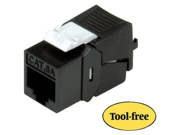 ROLINE Keystone Jack, Cat. 6a, RJ-45, unshielded, toolless, SLIM, black, Musta