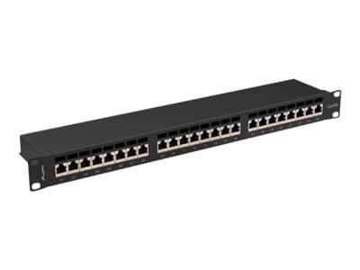 Lanberg PPSA-1024-B - Patch-panel - rackmontering - CAT 6a - STP - RJ-45 X 24 - RAL 9004, svart - 1U - 19"