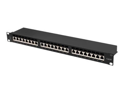Lanberg PPSA-1024-B - Patch-panel - rackmontering - CAT 6a - STP - RJ-45 X 24 - RAL 9004, svart - 1U - 19"