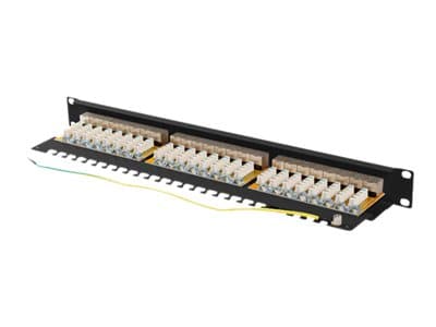 Lanberg PPSA-1024-B - Patch-panel - rackmontering - CAT 6a - STP - RJ-45 X 24 - svart, RAL 9004 - 1U - 19"