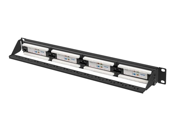 Lanberg PPUA-1024-B - Koblingspanel - rackmonterbar - CAT 6a - UTP - RJ-45 X 24 - RAL 9004, svart - 1U - 19"