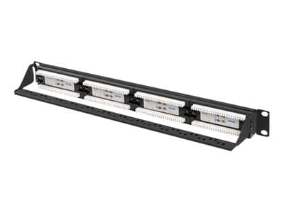 Lanberg PPUA-1024-B - Koblingspanel - rackmonterbar - CAT 6a - UTP - RJ-45 X 24 - RAL 9004, svart - 1U - 19" Sort