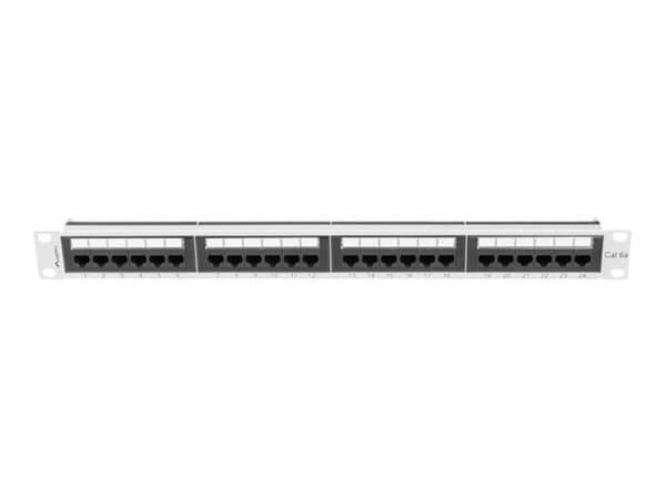 Lanberg PPUA-1024-S - Koblingspanel - rackmonterbar - CAT 6a - UTP - RJ-45 X 24 - RAL 7035, grå - 1U - 19"