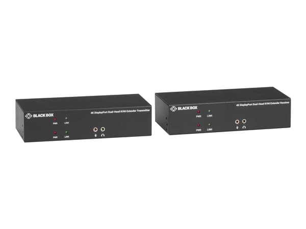 Black Box KVX Series KVM Extender over CATx - 4K, Dual-Head, DisplayPort, USB 2.0 Hub, Serial, Audio, Local Video - Extender Kit - KVM / lyd / seriel