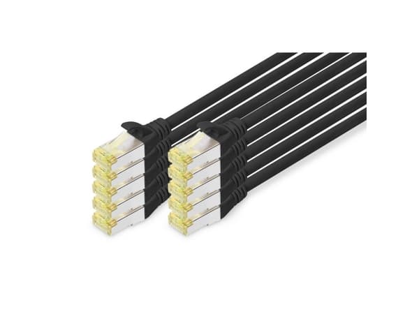 DIGITUS - Patch-kabel - RJ-45 (hane) till RJ-45 (hane) - 25 cm - SFTP - CAT 6a - halogenfri, formpressad, hakfri - svart (paket om 10)