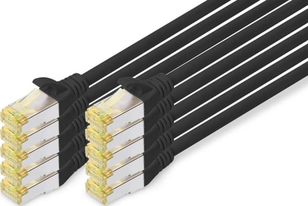 DIGITUS - Patch-kabel - RJ-45 (hane) till RJ-45 (hane) - 25 cm - SFTP - CAT 6a - halogenfri, formpressad, hakfri - svart (paket om 10)