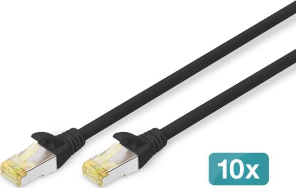 DIGITUS - Liitäntäkaapeli - RJ-45 (uros) RJ-45 (uros) - 3 m - S/FTP - CAT 6a - halogeeniton, valettu, solmuvapaa - musta (10 kpl)