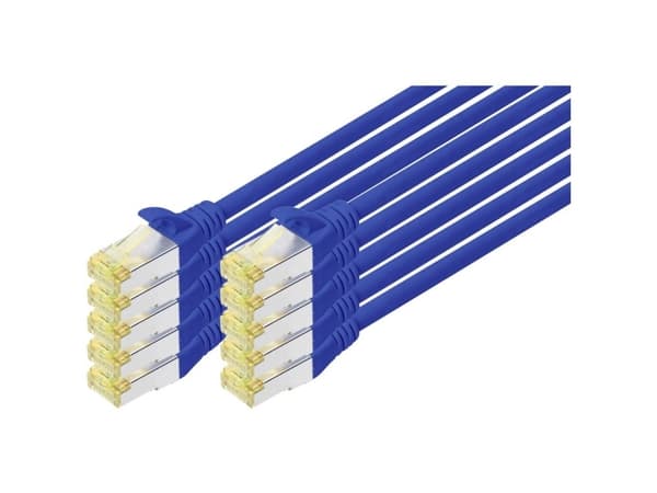 DIGITUS - Koblingskabel - RJ-45 (hann) til RJ-45 (hann) - 25 cm - SFTP - CAT 6a - halogenfri, formstøpt, uten hindringer - blå (en pakke 10)