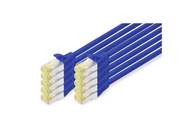 DIGITUS - Koblingskabel - RJ-45 (hann) til RJ-45 (hann) - 3 m - SFTP - CAT 6a - halogenfri, formstøpt, uten hindringer - blå (en pakke 10)