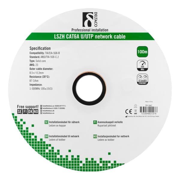 U/UTP Cat6a installation cable, 100m, 500MHz, LSZH, white