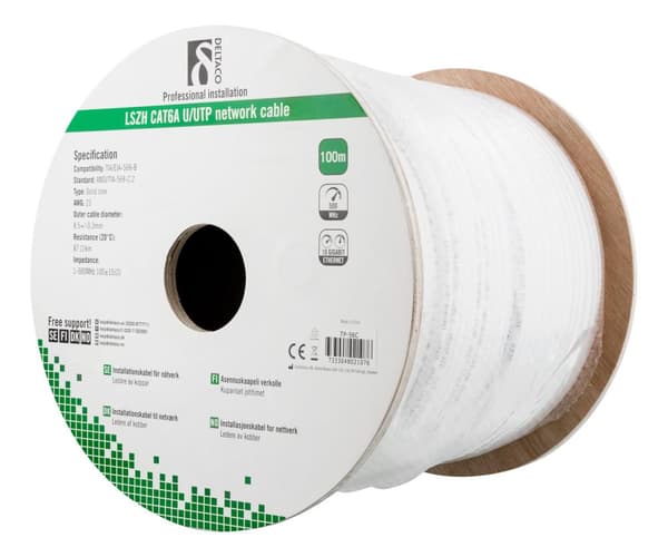 U/UTP Cat6a installation cable, 100m, 500MHz, LSZH, white