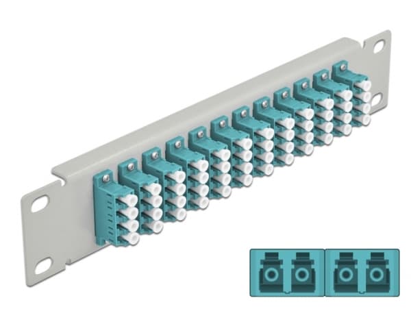 Delock - Patch-panel - kan monteras i skåp - LC MM X 48 - grå, havsblå - 1U - 10"