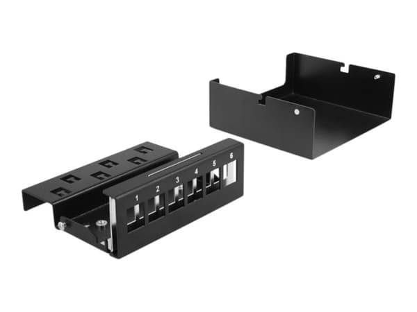 Delock - Blank keystone-patchpanel - väggmontering, kan monteras på DIN-skena - svart - 6 portar