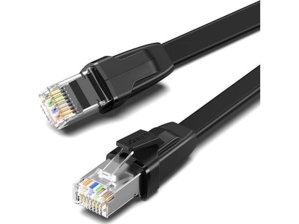 UGREEN NW134 Platt nätverkskabel med metallkontakter, Ethernet RJ45, Cat.8, U/FTP, 2m (svart)