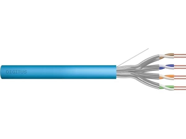 DIGITUS Professional - Installation cable - 100 m - 7.2 mm - U/FTP - simpleks - CAT 6a - IEEE 802.5/IEEE 802.3 - solid, halogenfri - lys blå, RAL 501