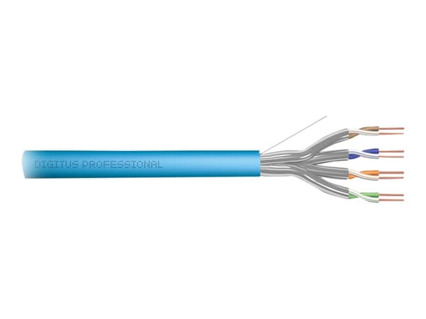 DIGITUS Professional - Installation cable - 100 m - 7.2 mm - U/FTP - simpleks - CAT 6a - IEEE 802.5/IEEE 802.3 - solid, halogenfri - lys blå, RAL 501