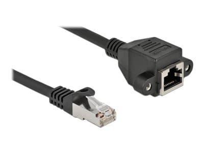 Delock - Verkon jatkokaapeli - RJ-45 (uros) RJ-45 (naaras) ruuvattavissa - 25 cm - S/FTP - CAT 6a - booted, halogeeniton, solmuvapaa - musta - musta