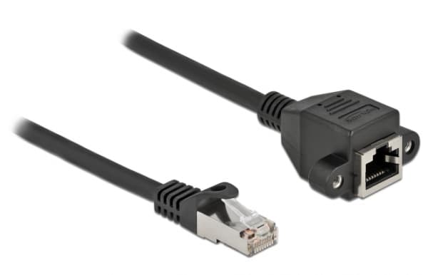 Delock - Verkon jatkokaapeli - RJ-45 (uros) RJ-45 (naaras) ruuvattavissa - 25 cm - S/FTP - CAT 6a - booted, halogeeniton, solmuvapaa - musta - musta